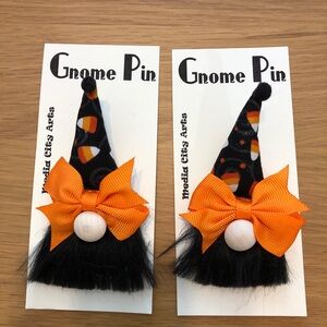 Candy Corn Halloween Gnome Pin Brooch Handmade Gift Guide Bow Magnetic Glitter